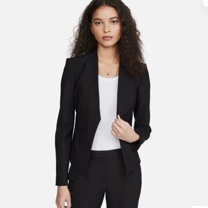 Theory Lanai Collarless Black Virgin Wool Blend Cropped Blazer Size 2 $395